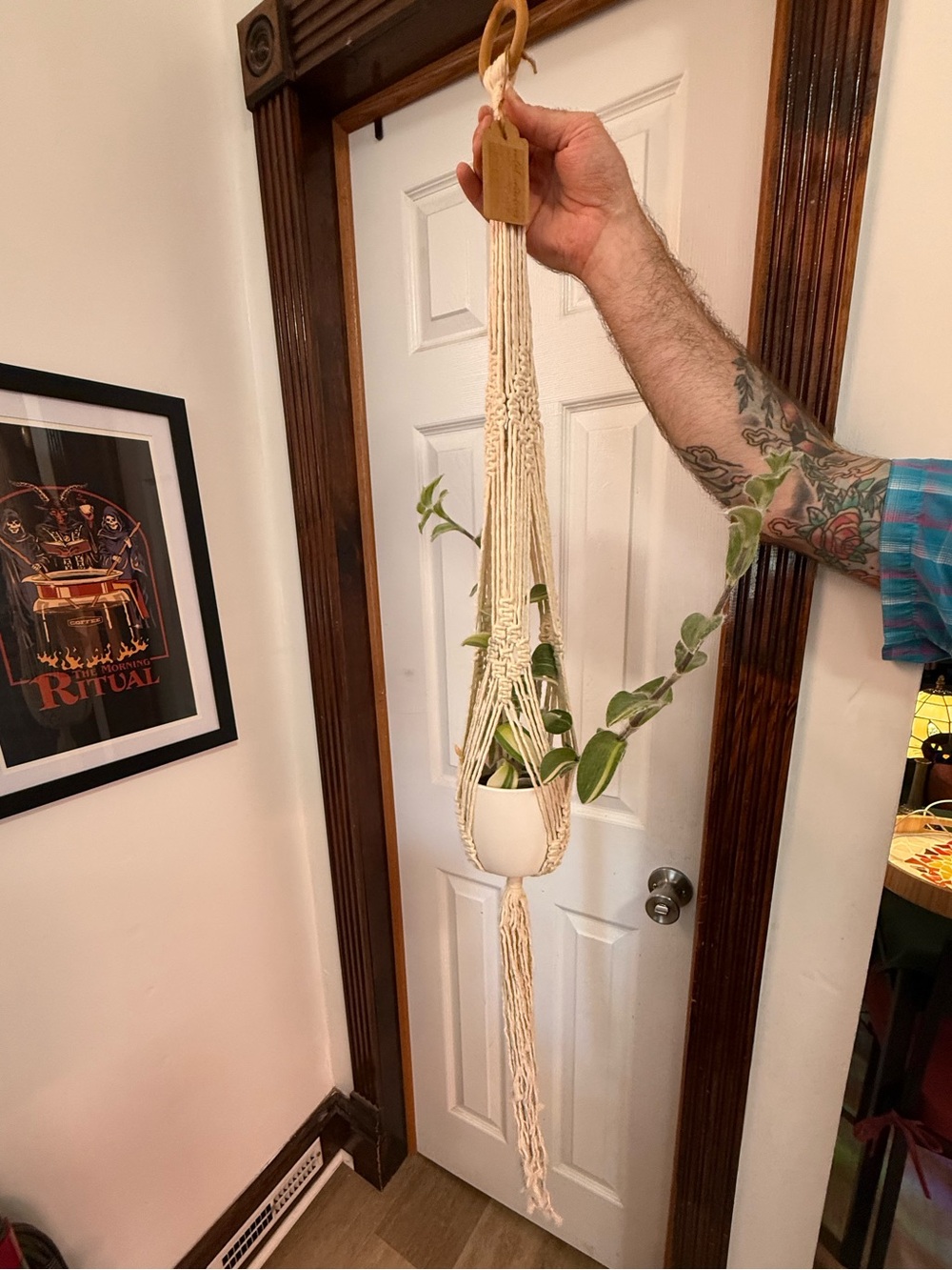 Neutral Macramé Hanging Plant Holder 52”